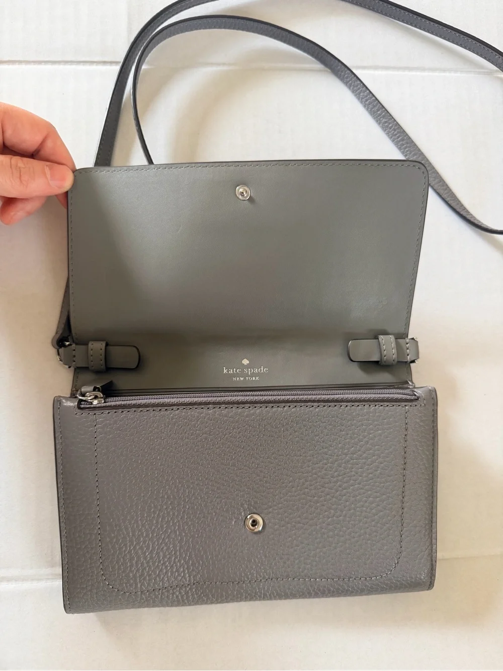 Kate Spade Harlow Wallet‎ with String - Gray Pebbled Leather Crossbody Wallet